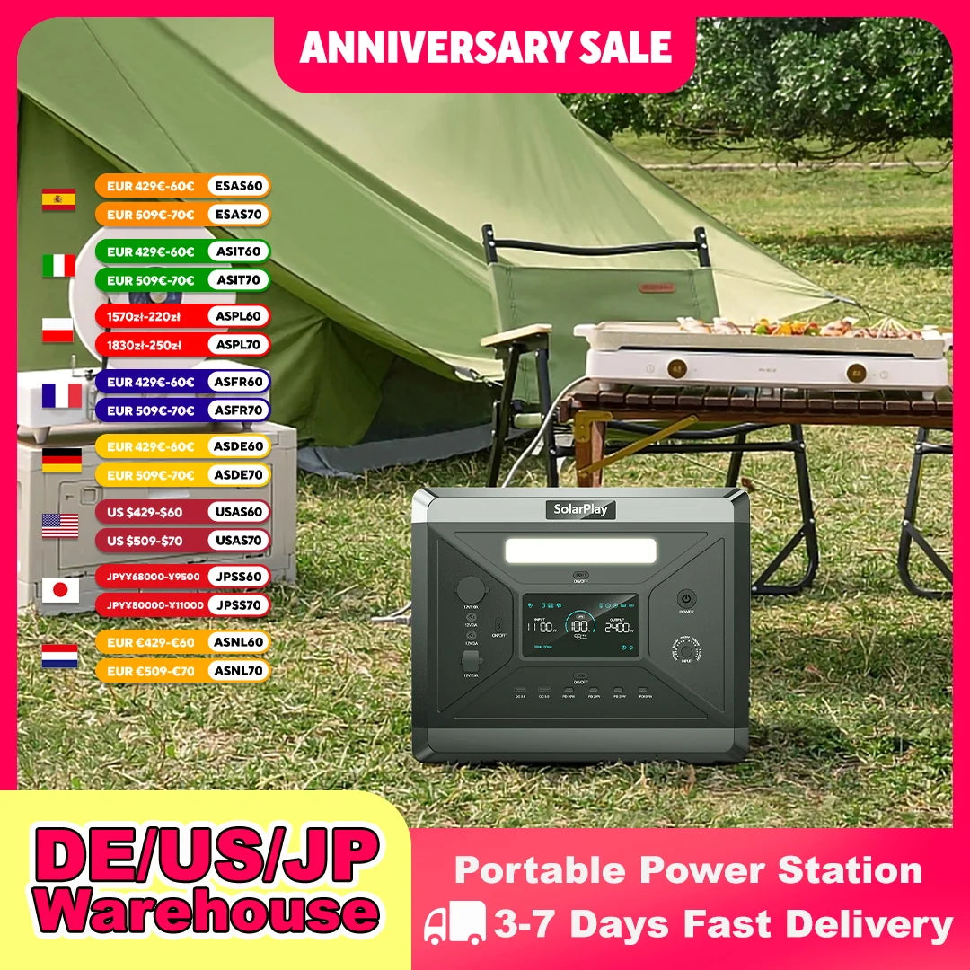2160Wh Portable LiFePO4 Power Station 2400W Solar Generator